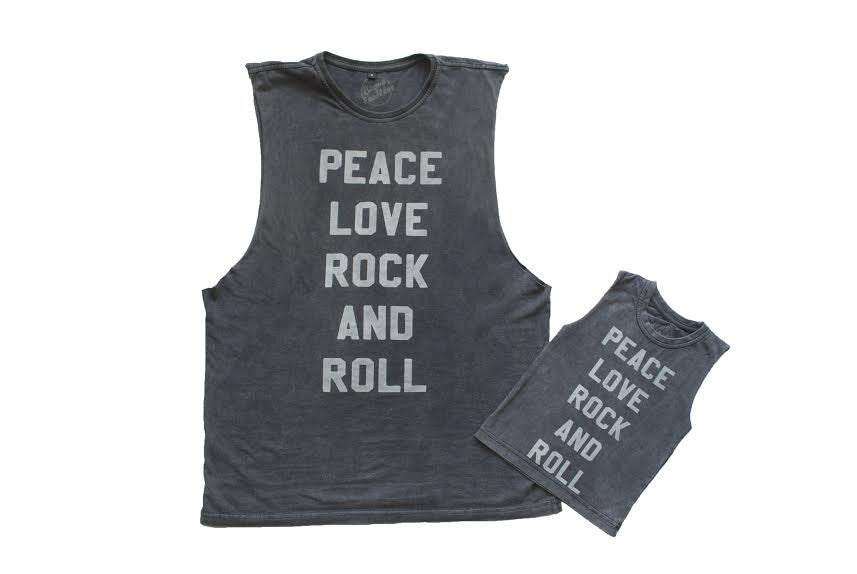 Peace Love & Rock and Roll Kids Muscle tee