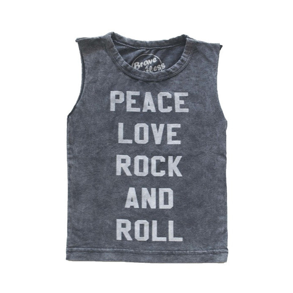 Peace Love & Rock and Roll Kids Muscle tee
