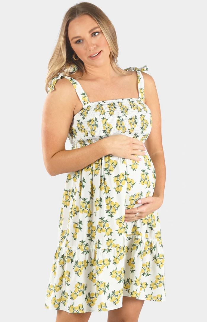 Summer Shirred Lemon Print Nursing Dress