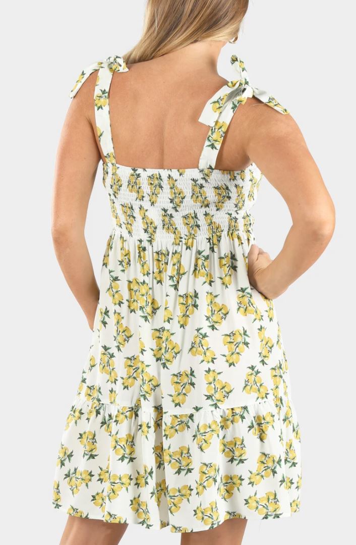 Summer Shirred Lemon Print Nursing Dress